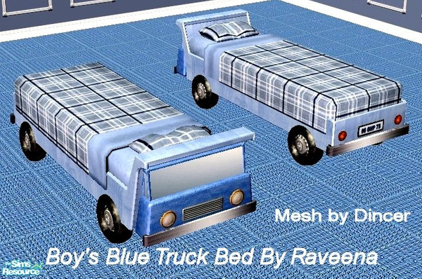 Sims 2 — Boy's Blue Truck Bed by Raveena — You must download Dincer's mesh for this object to work in your game. Download