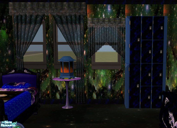 Sims 2 — Space Oddity Veil Curtains by hippeibill by hippiebill — A space-themed bedroom for boys/teens. These are for