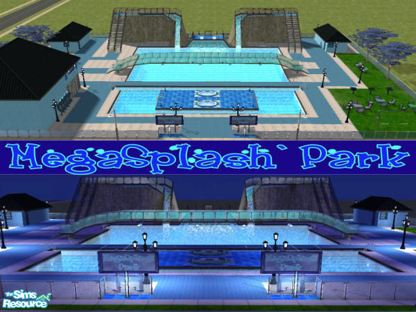 Sims 2 — MegaSplash Park by NewSimSimGirl — Twin waterslides, twin highdives, transparent brige (thanks to Rgiles
