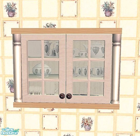 Sims 2 — Decorating The Kitchen - Cabinet Decor, by Bitzybus — *recolor* Decor to put in upper cabinets with glass doors.