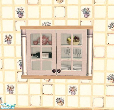 Sims 2 — Decorating The Kitchen - Cabinet Decor, by Bitzybus — *recolor* Decor to put in upper cabinets with glass doors.