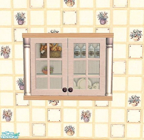 Sims 2 — Decorating The Kitchen - Cabinet Decor, by Bitzybus — *recolor* Decor to put in upper cabinets with glass doors.