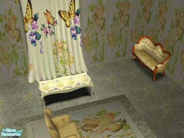 Sims 2 — Fairies and Flowers Bedroom panel curtai by ead425 — subtle greens and yellow for you bedroom. Set includes 10