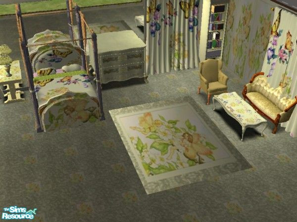 Sims 2 — Fairies and Flowers Bedroom bookcase by ead425 — subtle greens and yellow for you bedroom. Set includes 10
