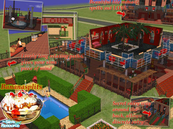 Sims 2 — Love Hotel by bananasplits — A place where all romantic sims can find just what they need. A beautiful mosaic