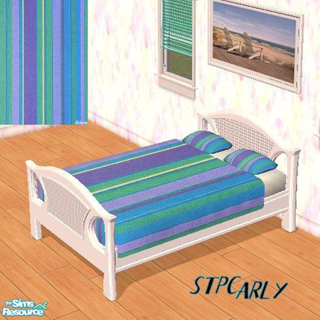 Sims 2 — Beach Bedroom Striped Linens by STP Carly — White beach bedroom in three different prints.