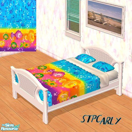 Sims 2 — Beach Bedroom Fun Sea Linens by STP Carly — White beach bedroom in three different prints.