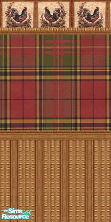 Sims 2 — Red Tartan Wallpaper1 by ead425 — Scottish plaid, roosters, and unique pine texture 