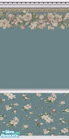 Sims 2 — Wedgewood Blue Roses Two by angylinni — Soft wedgewood blue paint with pink and cream rose patterned paper and