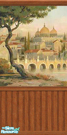 Sims 2 — Venetian Mural Two by angylinni — A scenic mural of Venice with mediumwood beadboard and crown moulding. Three