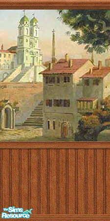 Sims 2 — Venetian Mural One by angylinni — A scenic mural of Venice with mediumwood beadboard and crown moulding. Three