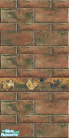 Sims 2 — Le Granada 4 by Lorah — Rust and green ceramic tile with chickens border.