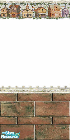 Sims 2 — Le Granada 7 by Lorah — Rust and green ceramic tile with houses border.