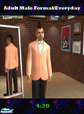 Sims 2 — Peach Formal/Everyday with green bowtie by Agent420 — This is a recolor of the maxis formal. It is also for use
