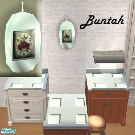 Sims 2 — Green Marble Cutting Board w/ Clock Tile by buntah — This hanging cutting board requires my Butcher Block