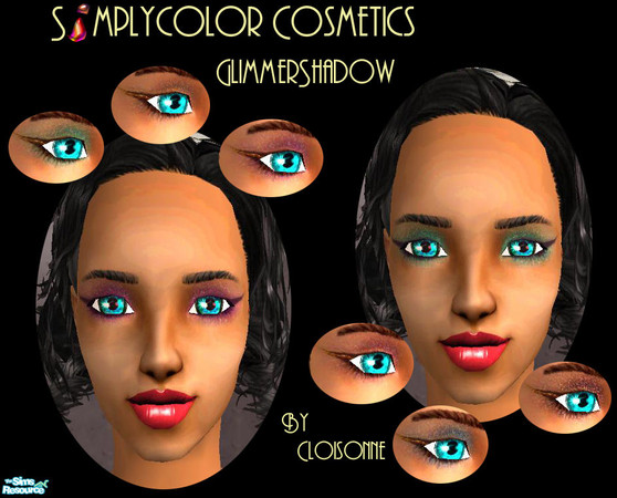 Sims 2 — SIMplyColor GlimmerShadow by Cloisonne — A variety of Shimmery effect shadows in several shades,to add a little