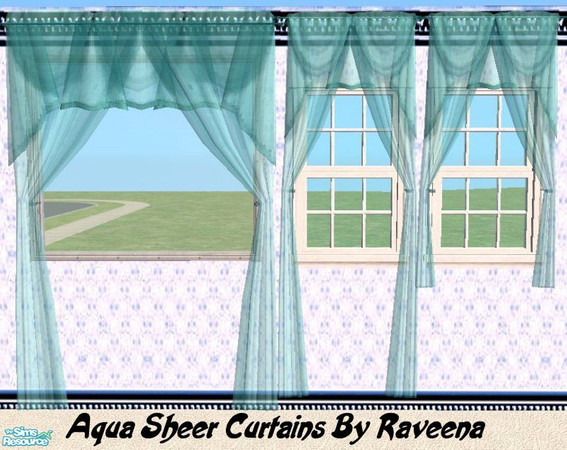 Sims 2 — Sheer Aqua Curtains by Raveena — All 3 size curtains included in the package.