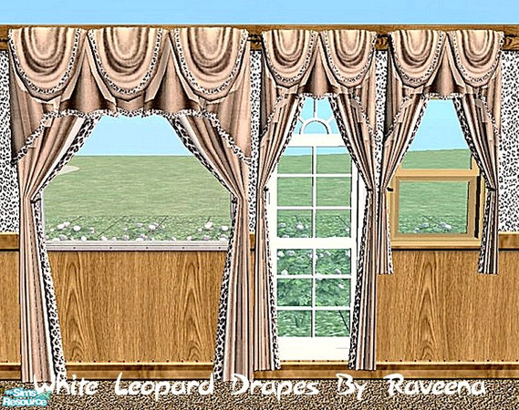 Sims 2 — White Leopard Drape by Raveena — Drape trimmed in white leopard comes in all 3 sizes in one package file. 