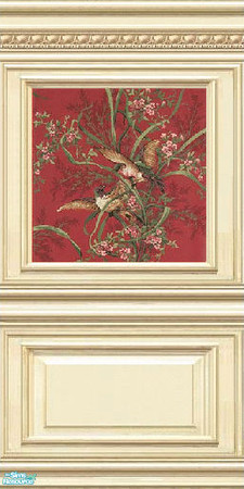 Sims 2 — jsf2PLEBCBirds by jsf — ParkLane bookcase style panels embellished with egg detail holds a deep red tapesrty