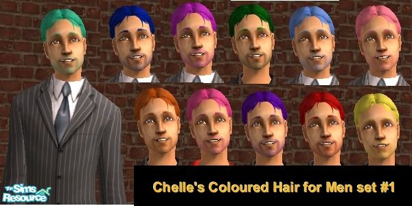 Sims 2 — Chelle\'s Male Coloured Hair Collection Set 1 by Rogue4378 — Eleven recolours of a Maxis hair for your
