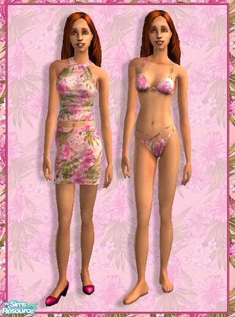 Sims 2 — Reds Pink Hibiscus Set by red1060 — Reds Pink Hibiscus Set includes one Bathing suit, one shirt and one skirt.