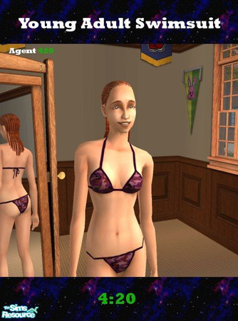 Sims 2 — Pink Camo Swimsuit by Agent420 — This swimsuit is a pink camo style, perfect for wading through pools of blood