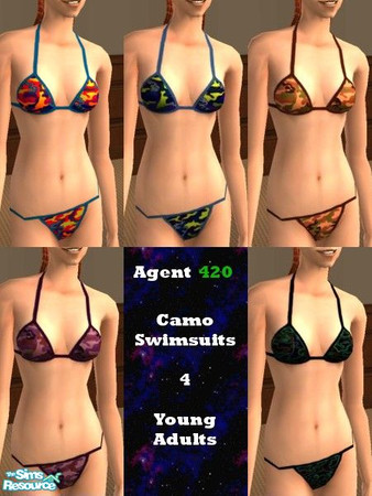 Sims 2 — Camo Swimsuits for Young Adult by Agent420 — A set of different colored swimsuits for the young adults. The