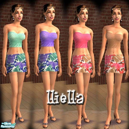 Sims 2 — Plains & Prints Set by lliella — Summery flower prints adorn the miniskirt, paired with coordinating knitted