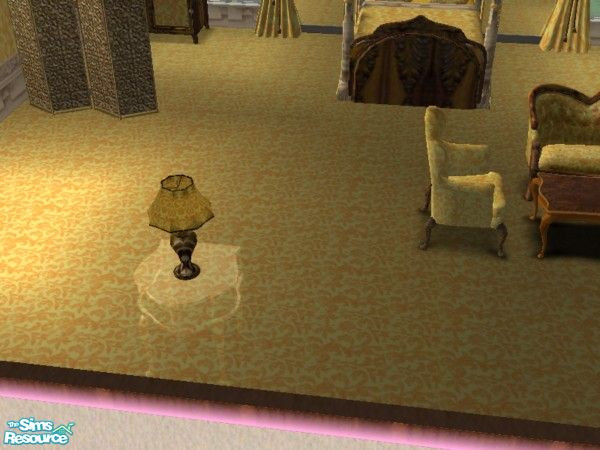 Sims 2 — Mellow Yellow Bedroom lamp by ead425 — 13 items, 1 wall, 1 floor: 3 panel painting, bed, bookcase, coffee table,