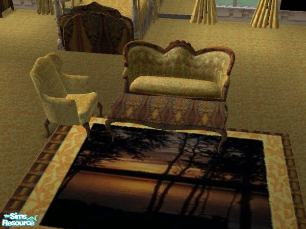 Sims 2 — Mellow Yellow Bedroom coffee table by ead425 — 13 items, 1 wall, 1 floor: 3 panel painting, bed, bookcase,