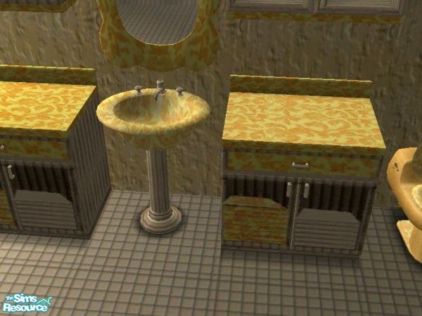 Sims 2 — Mellow Yellow Antique Bath sink by ead425 — 8 items includes: wall is chicken kitch wall; combo tub shower,