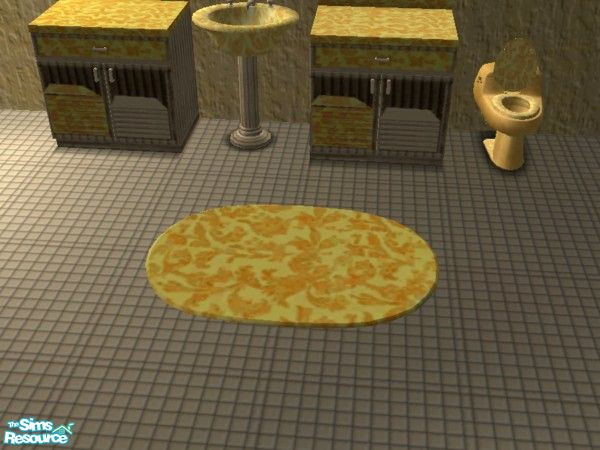 Sims 2 — Mellow Yellow Antique Bath rug by ead425 — 8 items includes: wall is chicken kitch wall; combo tub shower,