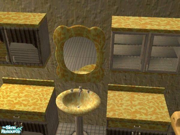 Sims 2 — Mellow Yellow Antique Bath mirror by ead425 — 8 items includes: wall is chicken kitch wall; combo tub shower,