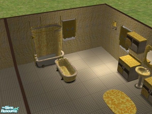 Sims 2 — Mellow Yellow Antique Bath combotub by ead425 — 8 items includes: wall is chicken kitch wall; combo tub shower,