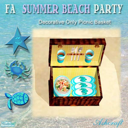 Sims 2 — FAs Summer Beach Party--Decorative Only by Cashcraft — Decorative only picnic baskets with mix and match