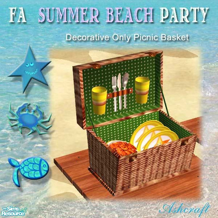 Sims 2 — FAs Summer Beach Party--Decorative Only by Cashcraft — Decorative only picnic baskets with mix and match