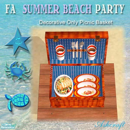 Sims 2 — FAs Summer Beach Party--Decorative Only by Cashcraft — Decorative only picnic baskets with mix and match