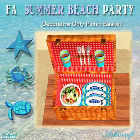 Sims 2 — FAs Summer Beach Party--Decorative Only by Cashcraft — Decorative only picnic baskets with mix and match
