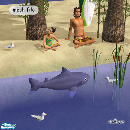 Sims 2 — Inflatable Pond Shark by Windkeeper — Place the toy shark into the pond. If the shark turns when you switch to a