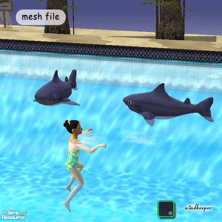 Sims 2 — Swimming Pool Inflatable Shark by Windkeeper — Place the toy shark anywhere on water surface of a swimming pool.