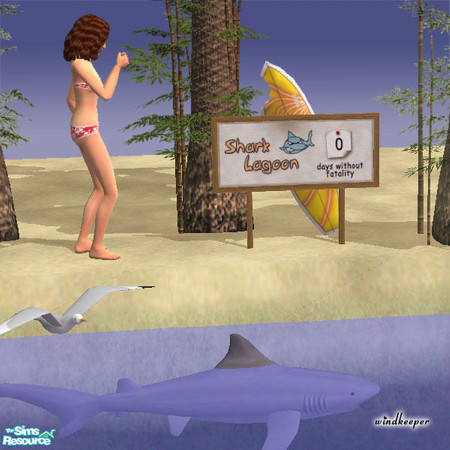 Sims 2 — Shark Fatality Sign by Windkeeper — You need to download "Beach Sign" file from this set for this file