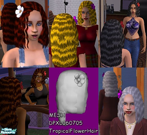 Sims 2 — Tropical Hair by Dr Pixel — Tropical hair for ages Child through Elder. Teen ~ Elder will only wear the flower