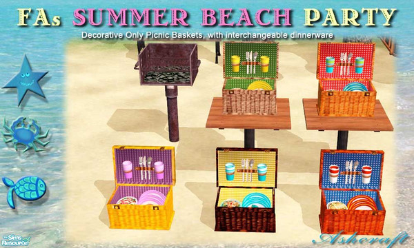 Sims 2 — FAs Summer Beach Party--Decorative Only by Cashcraft — Decorative only picnic baskets with mix and match