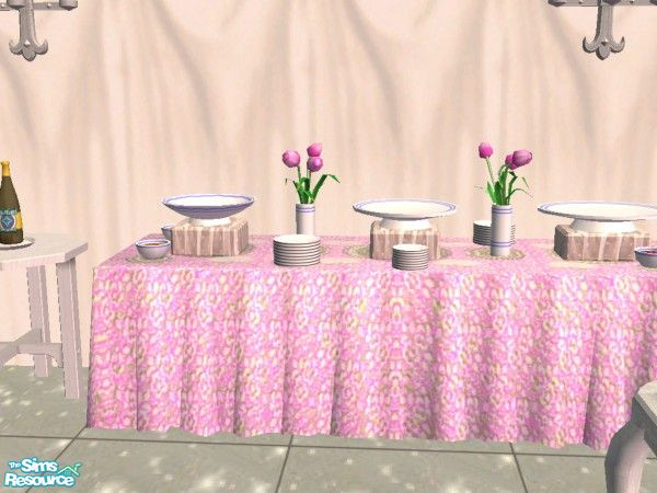 Sims 2 — Vintage Victorian Garden Wedding Buffet by c_literati — Buffet recolored to match the pink floral wedding arch.