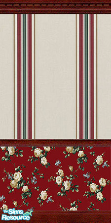 Sims 2 — Drawing Room Roses Fourteen by angylinni — Tan and Cream Roses border and paper with dark green and maroon