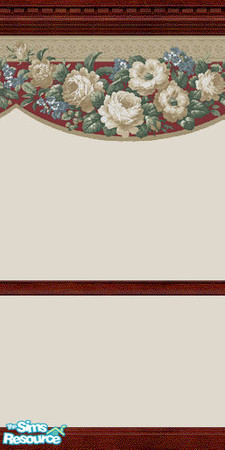 Sims 2 — Drawing Room Roses Nine by angylinni — Tan and Cream Roses border and paper with dark green and maroon accents