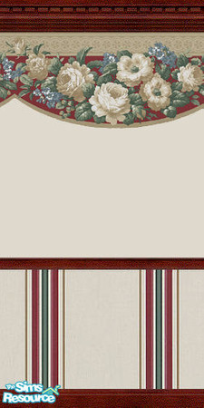 Sims 2 — Drawing Room Roses Eight by angylinni — Tan and Cream Roses border and paper with dark green and maroon accents