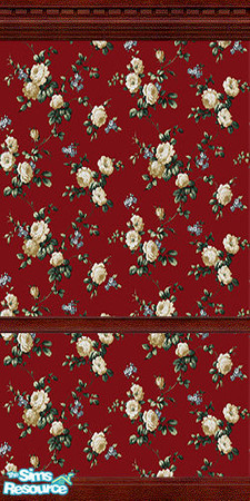 Sims 2 — Drawing Room Roses Five by angylinni — Tan and Cream Roses border and paper with dark green and maroon accents