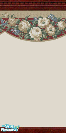 Sims 2 — Drawing Room Roses Two by angylinni — Tan and Cream Roses border and paper with dark green and maroon accents
