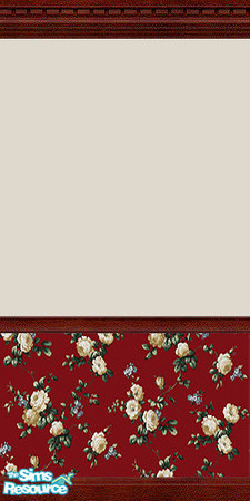 Sims 2 — Drawing Room Roses One by angylinni — Tan and Cream Roses border and paper with dark green and maroon accents